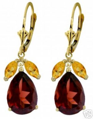 DD-1995Y: 14K. SOLID GOLD LEVERBACK EARRINGS CITRINES  & GARNETS