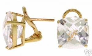 DD-2549Y: 14K. SOLID GOLD FRENCH CLIPS EARRINGS WITH WHITE TOPAZ