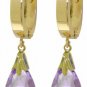 DD-2808Y:14K. SOLID GOLD HOOP HUGGIE EARRINGS DANGLING AMETHYST