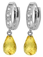 DD-3407Y: 14K. SOLID GOLD DIAMONDS HUGGIE EARRING WITH CITRINES