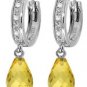 DD-3407Y: 14K. SOLID GOLD DIAMONDS HUGGIE EARRING WITH CITRINES