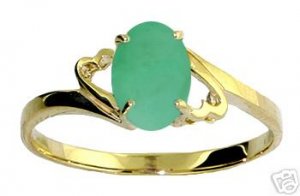 DD-1854Y:14K. SOLID GOLD RING WITH  NATURAL OVAL EMERALD