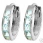 DD-1197W: 14K WHITE GOLD HOOP HUGGIE EARRINGS NATURAL AQUAMARINE