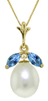 DD-3115Y: 14K. SOLID GOLD NECKLACE WITH NR. BLUE TOPAZES & PEARL
