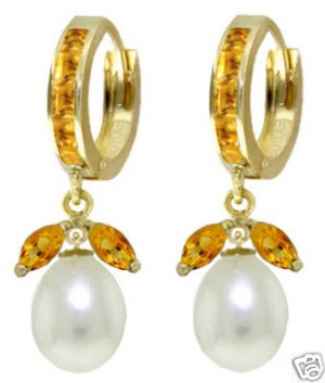 DD-3118Y: 14K. SOLID GOLD EARRINGS WITH NATURAL PEARLS & CITRINES