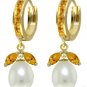 DD-3118Y: 14K. SOLID GOLD EARRINGS WITH NATURAL PEARLS & CITRINES