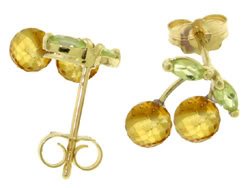 DD-3995:14K. SOLID GOLD STUD EARRING WITH CITRINES & PERIDOTS