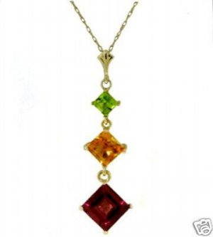 DD-1728Y: 14K. SOLID GOLD NECKLACE NATURAL MULTI GEMSTONES