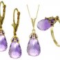 DD-2674Y  2710Y  2677Y; 14K. SOLD GOLD 3 pcs.JEWELRY SET WITH NATURAL AMETHYSTS
