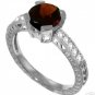 DD-3051W: 14K. WITHE GOLD RING WITH NATURAL DIAMONDS & GARNET