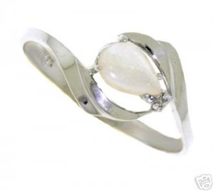 DD--2213W: 14K. WHITE SOLID GOLD RING WITH NATURAL DIAMOND & OPAL
