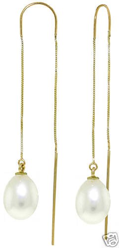 DD-3941: 14K. SOLID GOLD THEADED DANGLES EARRINGS WITH PEARLS