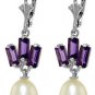 DD-3189W: 14K.GOLD LEVER BACK EARRINGS W/NATURAL AMETHYST & PEARL