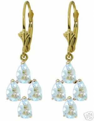 DD-1954Y: 14K. SOLID GOLD CHANDELIERS EARRINGS NATURAL AQUAMARINE