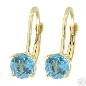 DD-1928Y: 14K. SOLID GOLD LEVERBACK EARRINGS NATURAL BLUE TOPAZ