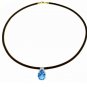 DD-4113: 14K. GOLD & LEATHER NECKLACE WITH NATURAL BLUE TOPAZ