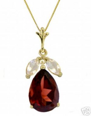 DD-2534Y: 14K SOLID GOLD NECKLACE WITH GARNETS & WHITE TOPAZ