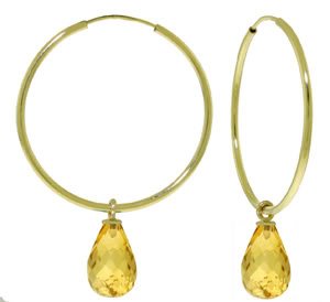 DD-3757: 14K. SOLID GOLD HOOP EARRINGS WITH DANGLING CITRINES