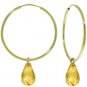 DD-3757: 14K. SOLID GOLD HOOP EARRINGS WITH DANGLING CITRINES