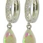 DD-2190W: 14K.WHITE GOLD DIAMONDS HUGGIE EARRING W/NATURAL OPALS