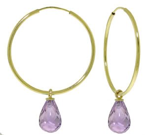 DD-3754: 14K. SOLID GOLD HOOP EARRINGS WITH DANGLING AMETHYSTS