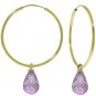 DD-3754: 14K. SOLID GOLD HOOP EARRINGS WITH DANGLING AMETHYSTS