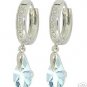 DD-1910W:  14K. GOLD DIAMONDS HUGGIE EARRING W/ NATURAL AQUAMARINE