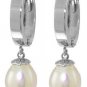DD-2452W: 14K. WHITE GOLD HOOP EARRINGS WITH DANGLING PEARLS
