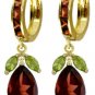 DD-3145Y: 14K. SOLID GOLD HOOPS EARRINGS WITH  PERIDOTS & GARNETS