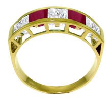 DD--3539: 14K. SOLID GOLD RING WITH  NATURAL WHITE TOPAZ & RUBIES