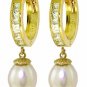 DD-2733Y: 14K GOLD HOOP EARRINGS WITH NATURAL WHITE TOPAZ & PEARL