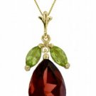 DD-1984Y: 14K GOLD NECKLACE W/ NATURAL GARNET & PERIDOTS