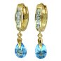 DD-1062W: 14K. WHITE GOLD DANGLING NR. BLUE TOPAZ  HOOP EARRINGS