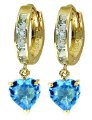 DD-1808:14K SOLID GOLD HOOP EARRING WITH NATURAL BLUE TOPAZ