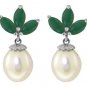 DD-2772W: CULTURED PEARL & NATERAL EMERALD EARRINGS IN 14K. WHITE