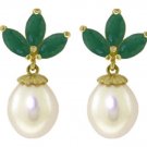 DD-2772Y: CULTURED PEARL & NATERAL EMERALD EARRINGS IN 14K YELLOW