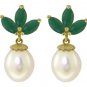 DD-2772Y: CULTURED PEARL & NATERAL EMERALD EARRINGS IN 14K YELLOW