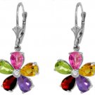 DD-3368W: MULTI GEMSTONE FLOWER LEVERBACK EARRINGS 14K WHITE GOLD