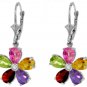 DD-3368W: MULTI GEMSTONE FLOWER LEVERBACK EARRINGS 14K WHITE GOLD