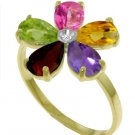 DD- 3423Y: MULTI GEMSTONES & DIAMOND FLOWER RING 14K YELLOW GOLD