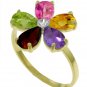 DD- 3423Y: MULTI GEMSTONES & DIAMOND FLOWER RING 14K YELLOW GOLD