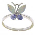 DD-2349W: NATURAL OPAL & TANZANITE BUTTERFLY RING 14K WHITE GOLD