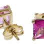 DD-2437Y: REAL PINK TOPAZ SQUARE-CUT STUD EARRING 14K YELLOW GOLD