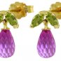 DD-3076Y: NATURAL PINK TOPAZ & PERIDOTS EARRINGS 14K. YELLOW GOLD