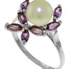 DD-3491W: CULTURED PEARL AND NATURAL AMETHYST RING 14K WHITE GOLD