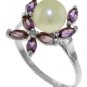 DD-3491W: CULTURED PEARL AND NATURAL AMETHYST RING 14K WHITE GOLD