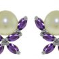 DD-3478W: CULTURED PEARL & NATURAL AMETHYST EARRINGS IN 14K GOLD