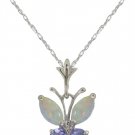 DD-2220W: REAL OPAL & TANZANITE BUTTERFLY NECKLACE 14K WHITE GOLD