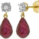 DD-3847Y: GENUINE RUBY & DIAMOND DROP EARRINGS IN 14K YELLOW GOLD
