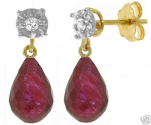 DD-3847Y: GENUINE RUBY & DIAMOND DROP EARRINGS IN 14K YELLOW GOLD